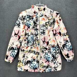 Sam Edelman Jacket Womens Small Hooded Floral Full Zip Parka Spring Rain Coat